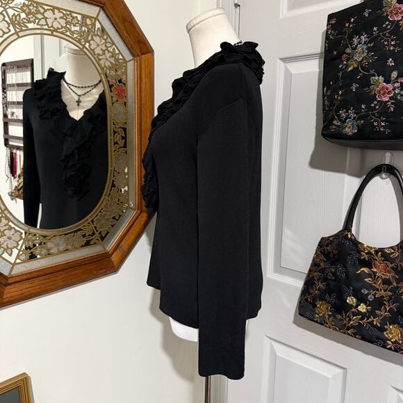 VTG Y2K Items by Michelle Nicole Black Ribbed Ruffle Collar Glam Goth Top L - Picture 4 of 8